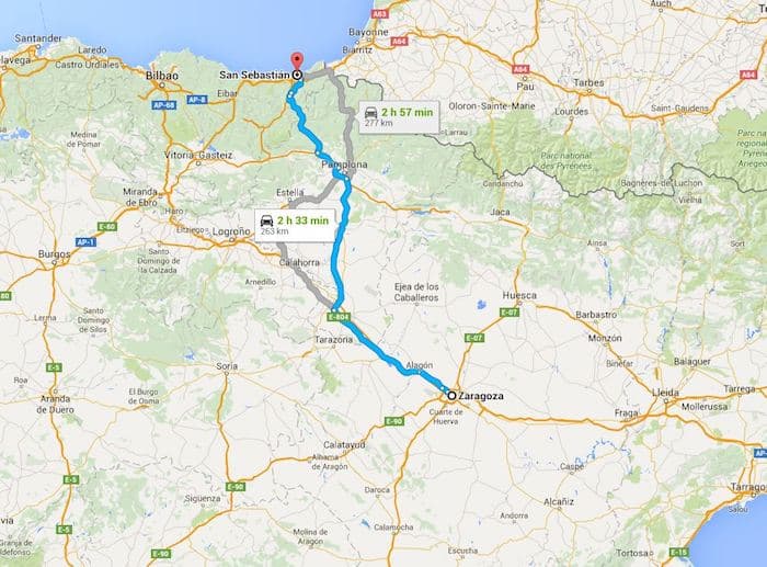 Things to do in San Sebastián Spain | Map of the route from Zaragoza to San Sebastián | Winetraveler.com