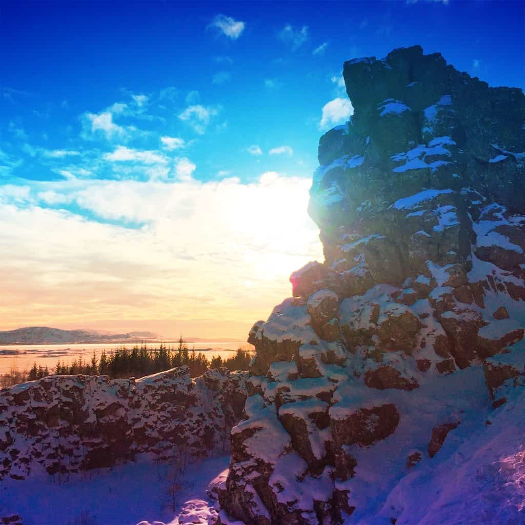 Þingvellir National Park, one of the more popular scenic destinations in Iceland, offers dramatic views of Iceland's stunning topography. Here the North American and Eurasian continental plates are slowly pulling apart from one another. This area of Þingvellir National Park was also once used for the world's first parliament, established by the Vikings in 930 AD and used through 1798.