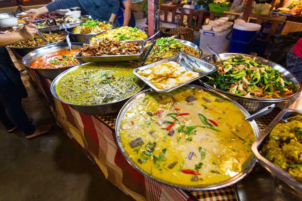 Wide range of Bangkok street food pictured at a popular food stall