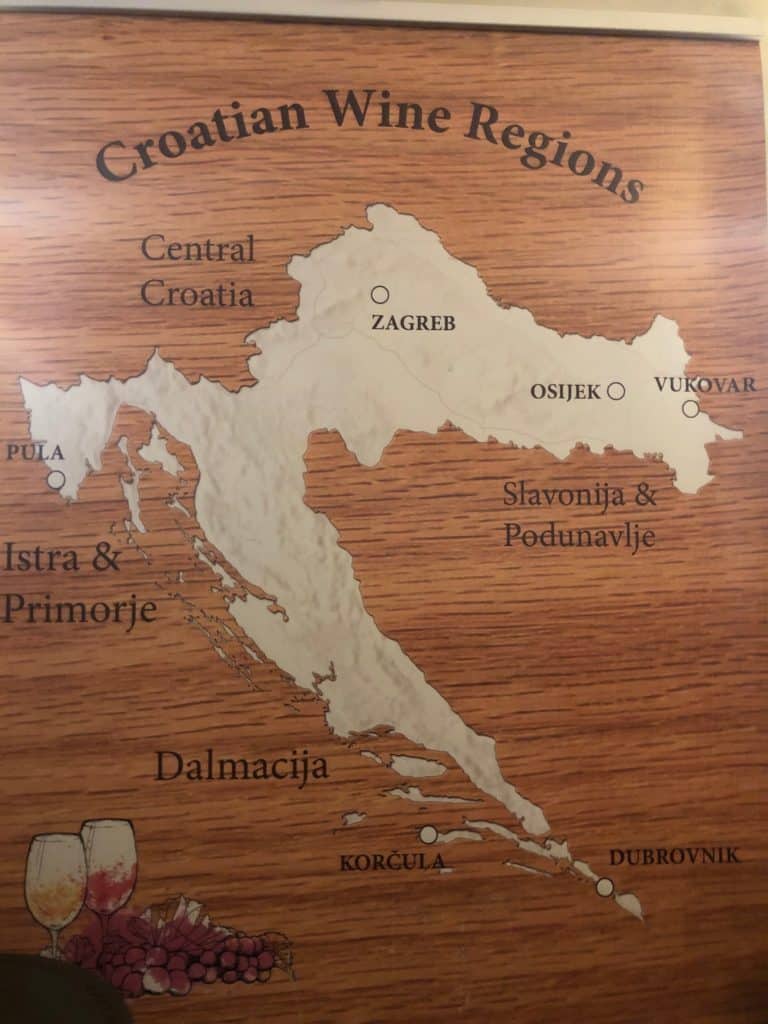 A map of Croatia's wine regions. Photo by Lori Zaino.