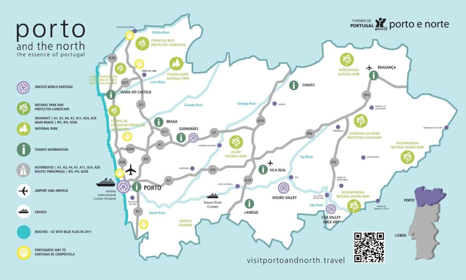 Map of Porto and the north of Portugal wine country