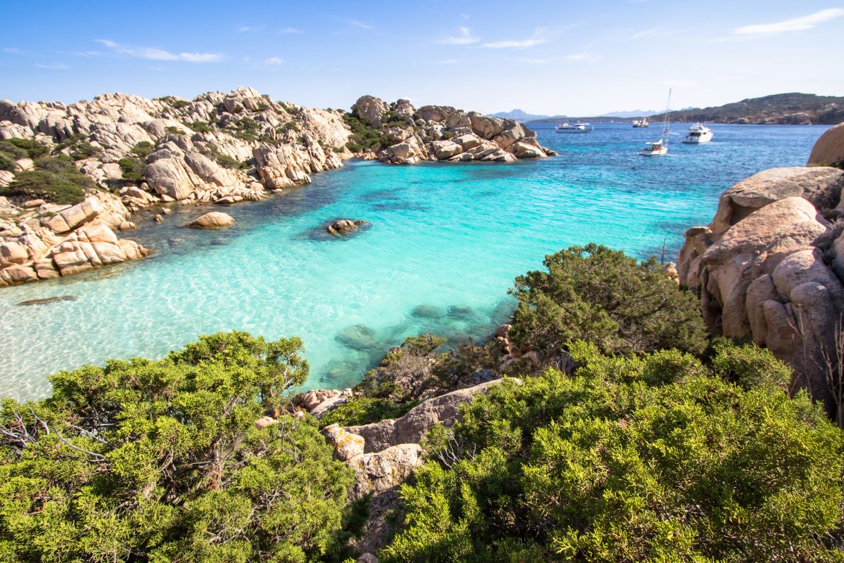 Beautiful view of the Sardinian coastline near the wineries and vineyards