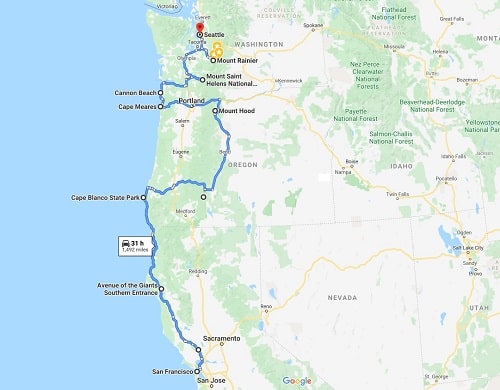 seattle to san francisco road trip 2 days