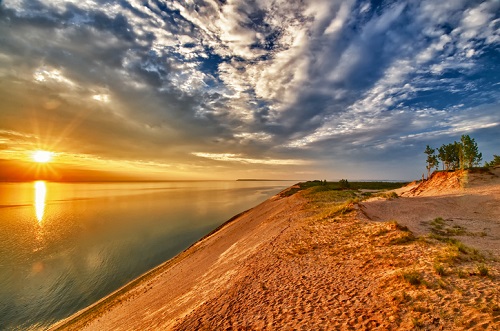 Lake Michigan sunset view from the beach