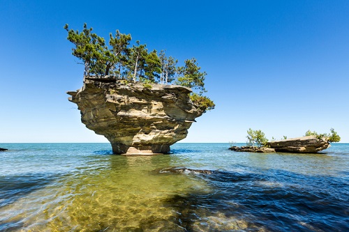 Rock islands standing out of Lake Huron