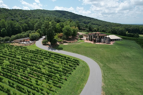 Aerial view of Raffaldini Vineyards and Winery in NC