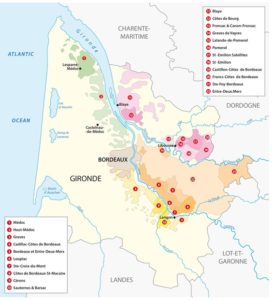 Map of Bordeaux Wine Regions in France