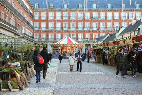 Christmas Market at Plaza Mayor in Madrid, Spain