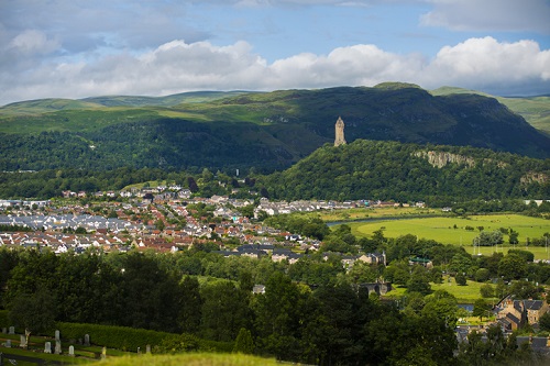 Looking out at the Wallace Monument from Stirling Castle in Scotland, UK
