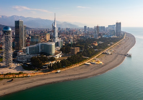 best places to visit in georgia (country): Aerial perspective the skyline in Batumi, Georgia.