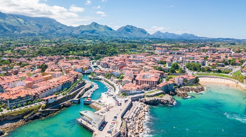 Aerial perspective of Llanes in Asturias, Spain