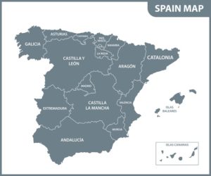 Map of Spain Regions, including Rias Baixas in Galicia