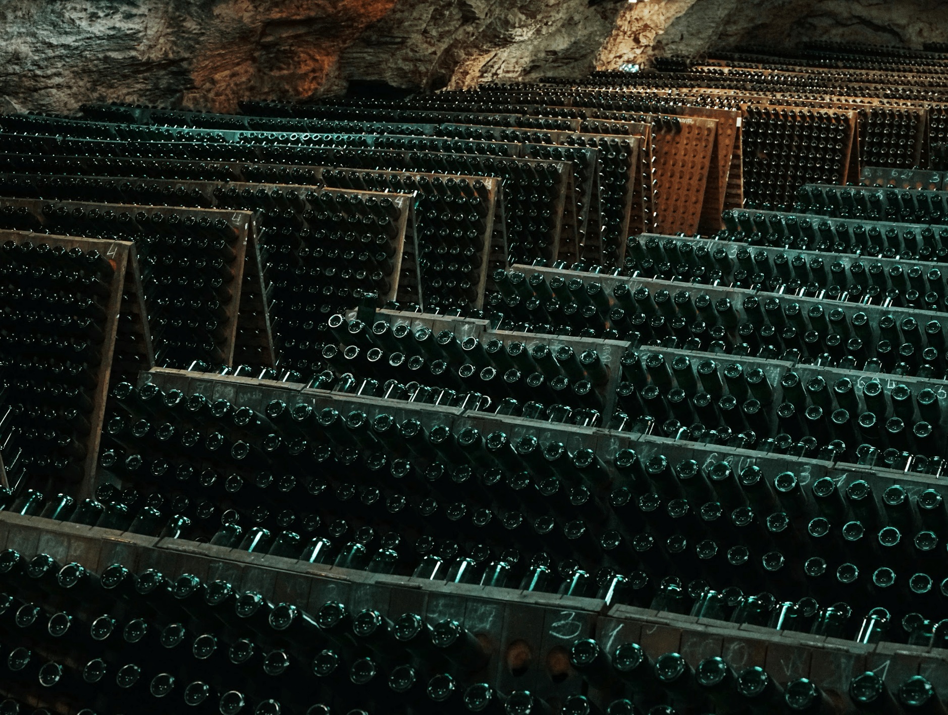 Ukrainian Sparkling Wine Bottles Underground for Storage