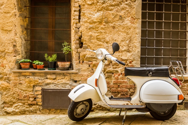 Vintage street scene in Siena Italy