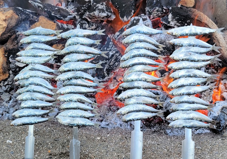 Espetos roasting on the beach in Malaga