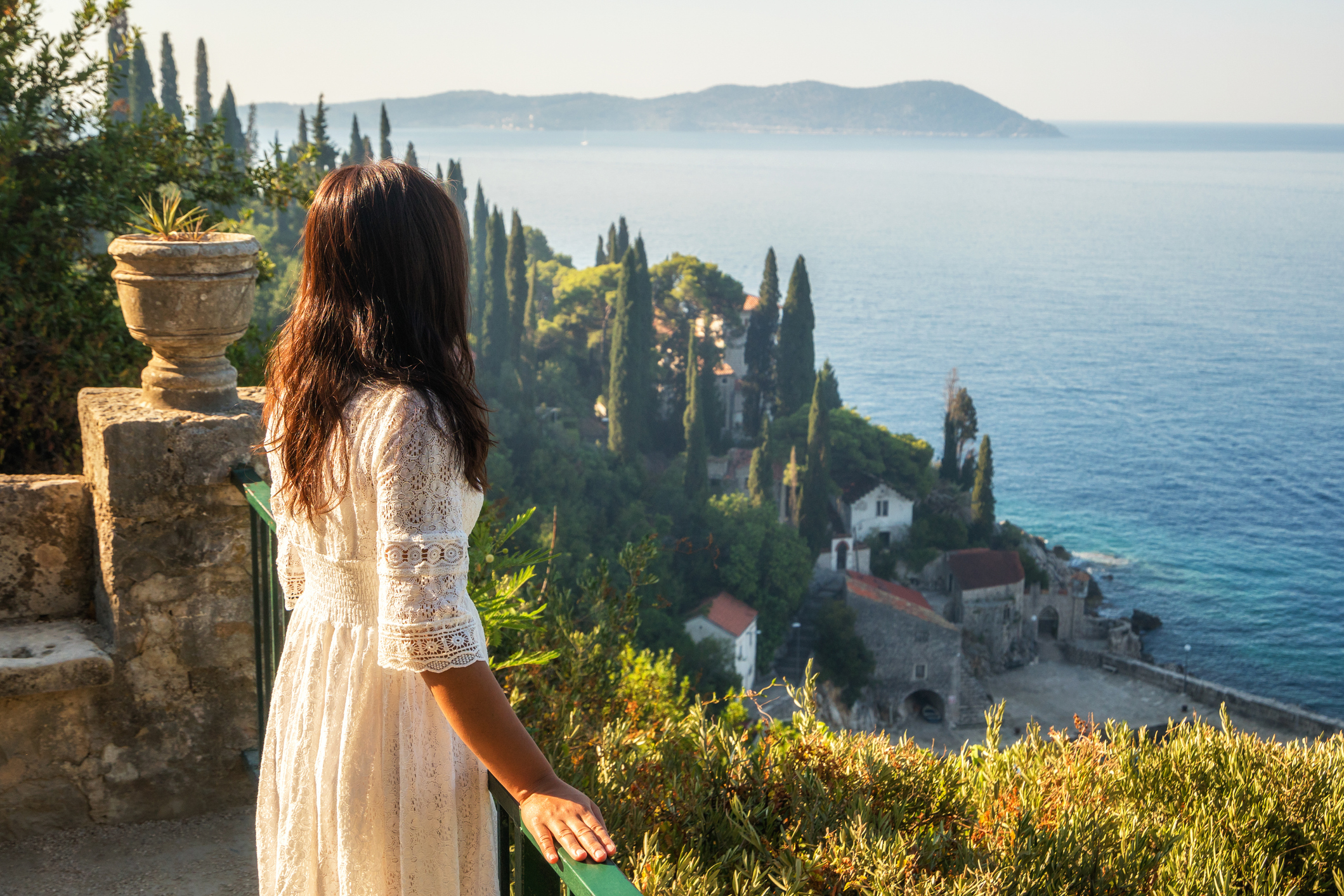 Girl looking out from King's Landing Gardens (Trsteno, Croatia): Game of Thrones filming location