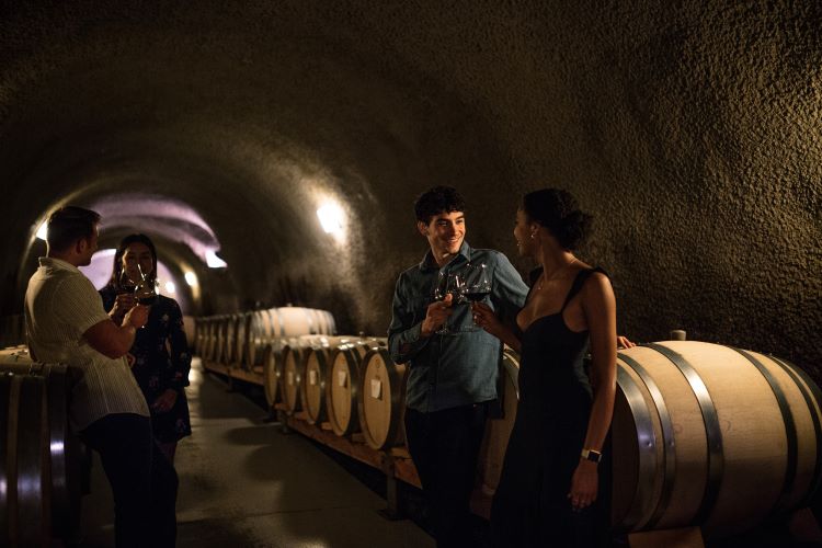 Inside Archery Summit's underground wine cave