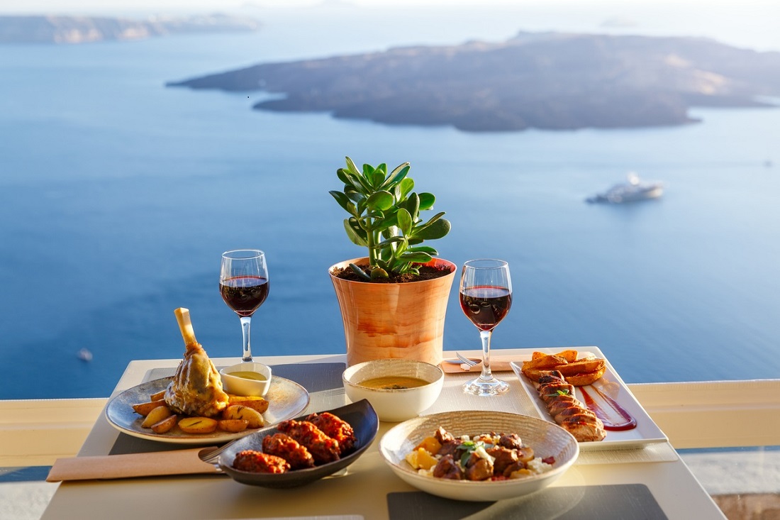 Wine and food pairing overlooking a beautiful view