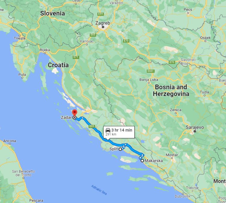 Dalmatia road trip recommended route