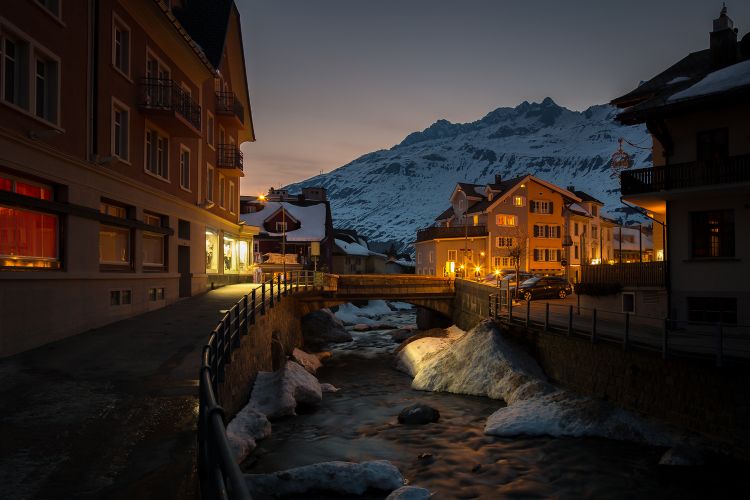 pretty Andermatt Swiss village in the winter