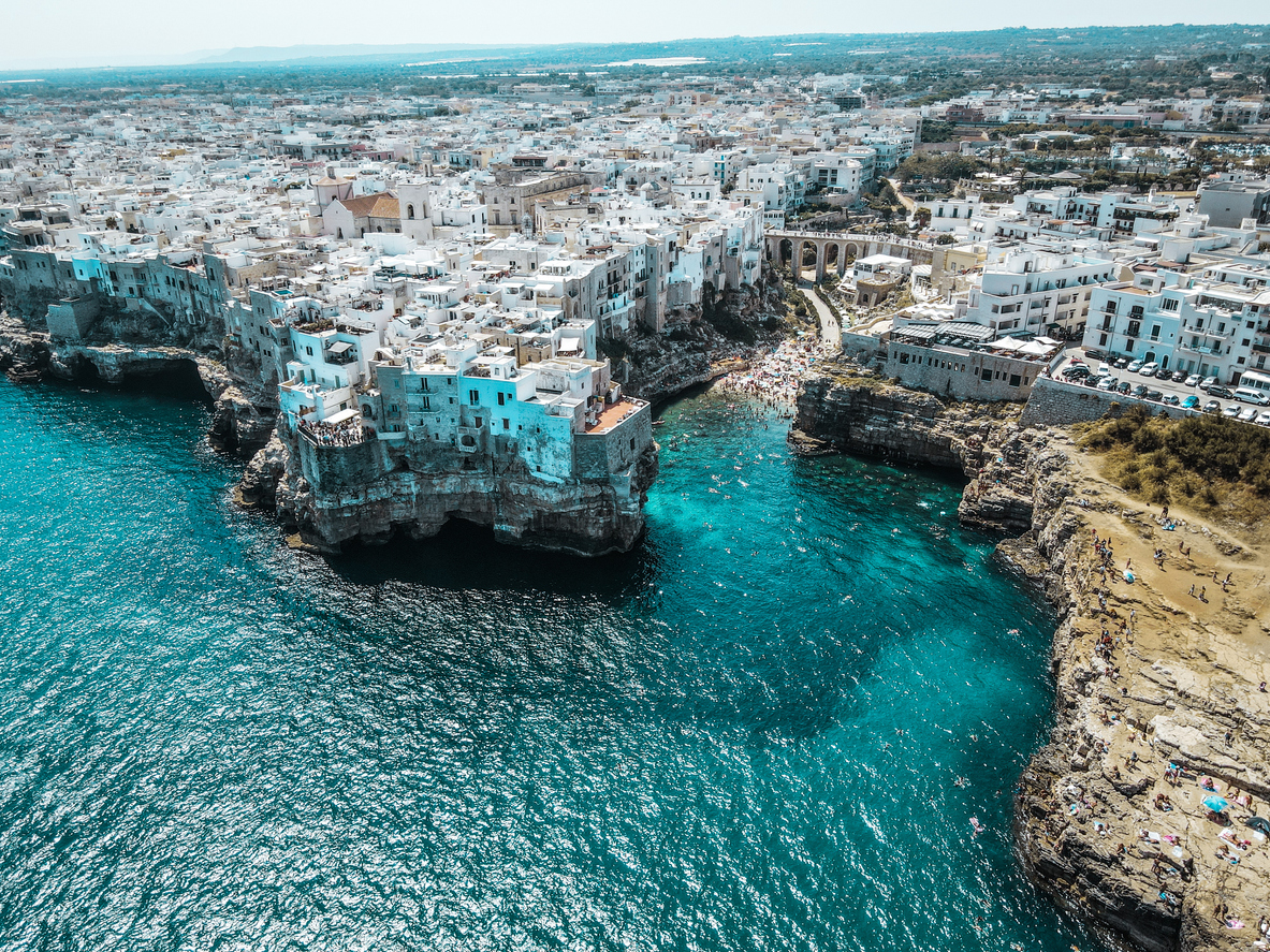 Aerial view of Polignano a Mare, in Puglia