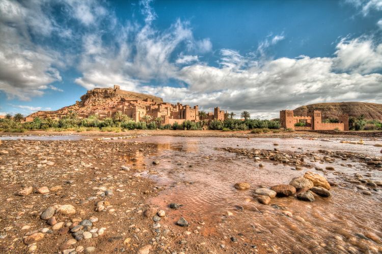 The fortified village of Aït Benhaddou can be found between the Sahara and Marrakesh in Morocco.