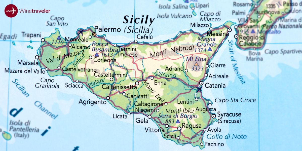 Map of Sicily Wine Regions and Towns