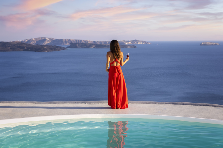 Beautiful view approaching sunset in Santorini