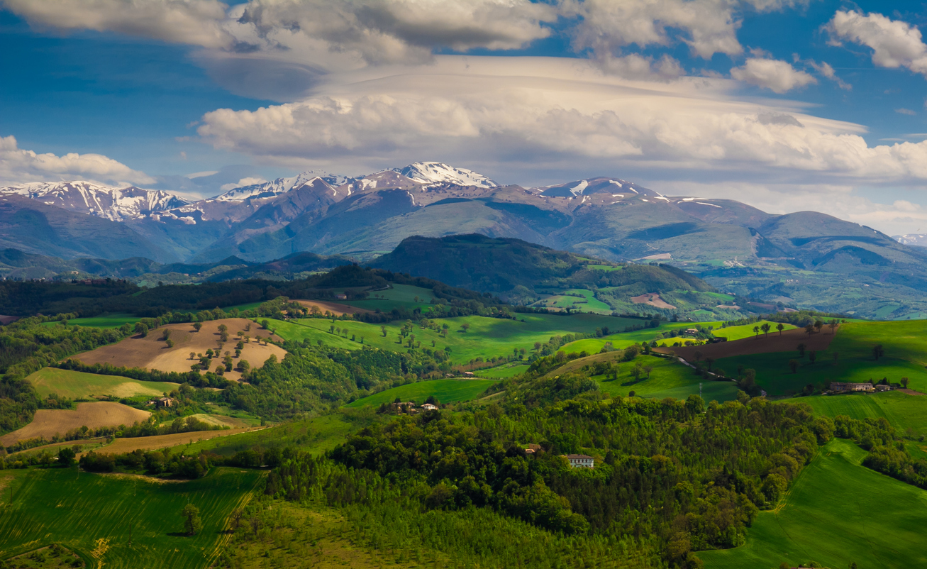 Panoramic view of Sibillini mountains in the Marche region