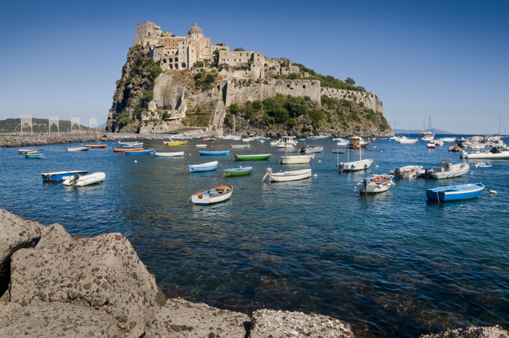 View of the castle in Ischia Italy