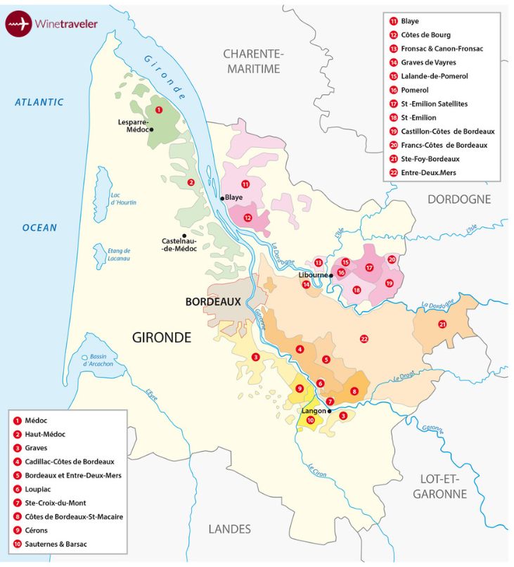 Bordeaux Wine Region Map