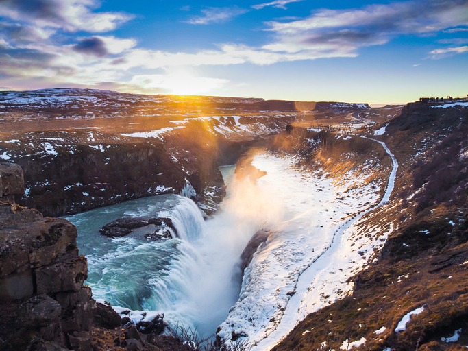 aerial view of gulfoss part of the golden circle route in Iceland