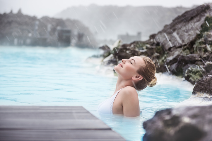 Enjoying the hot springs in Iceland