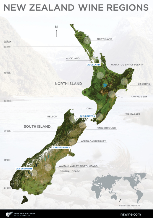 Best wine regions in New Zealand to visit, Map of New Zealand wine regions