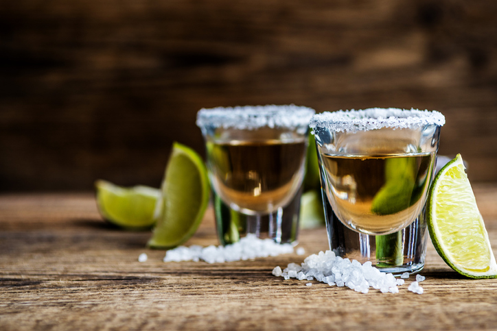 Tequila shot with salt and lime