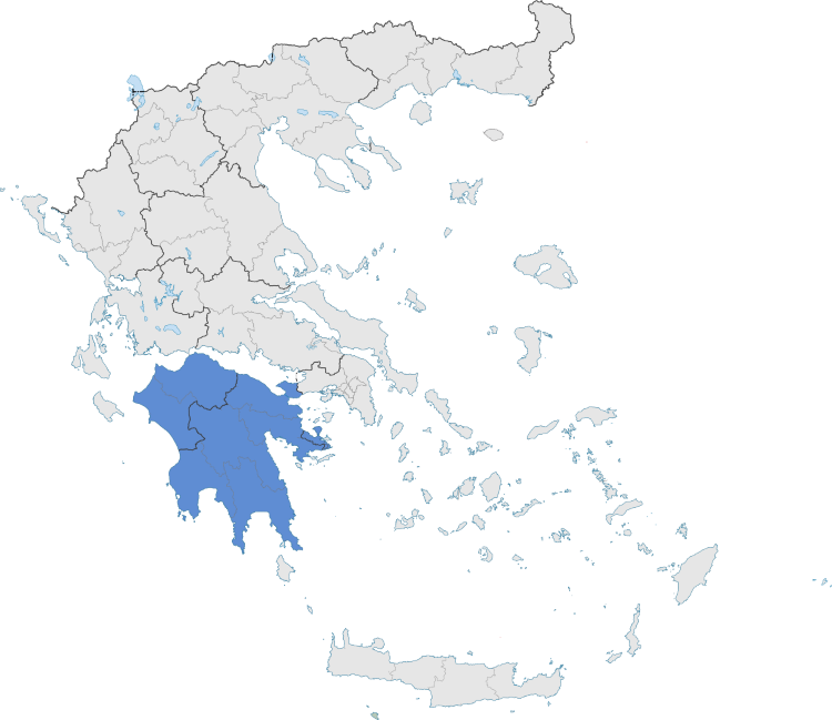 Map of Peloponnese within Greece