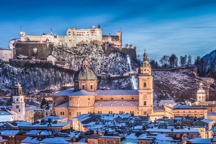Salzburg, Austria view of the castle during winter in Europe