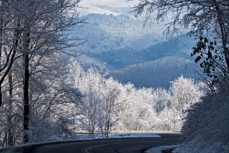 Smoky Mountains, Tennessee with snow on the trees