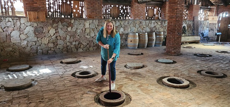 Allison in Georgian wine cellar