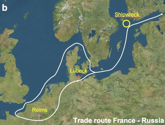 Ship trade route from France to Russia