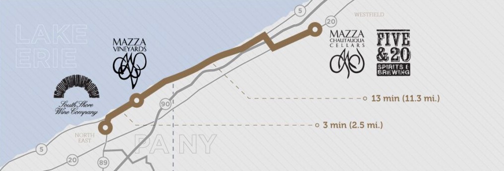 Map of Mazza Wines location on Lake Erie, PA