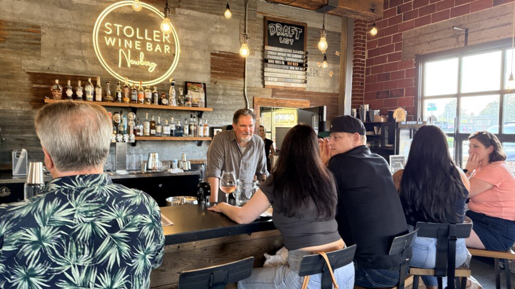 Stoller Wine Bar in Newberg, Oregon, in a restored 1950s brick auto showroom
