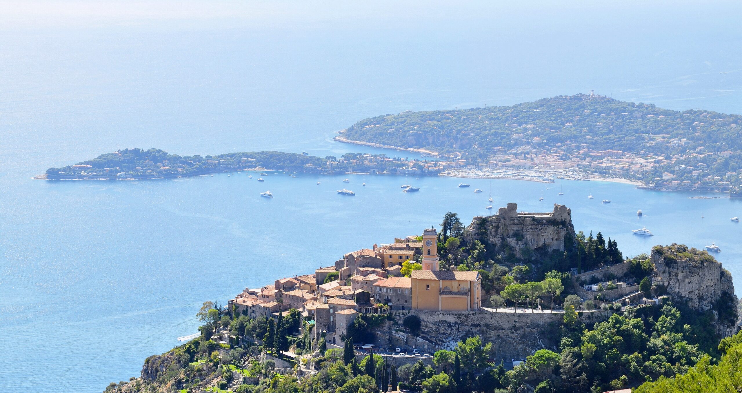 The village of Èze on its rock above the Mediterranean with Cap Ferrat beyond