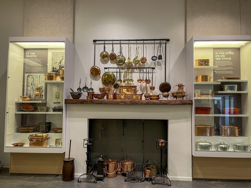 An exhibit of vintage cookware at the Chuck Williams Culinary Arts Museum in Napa