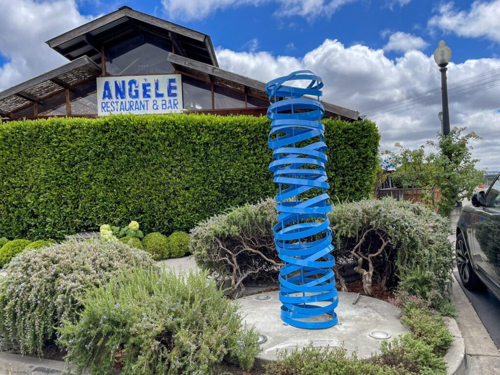 An outdoor sculpture at the entrance to Angèle restaurant on the Napa riverfront