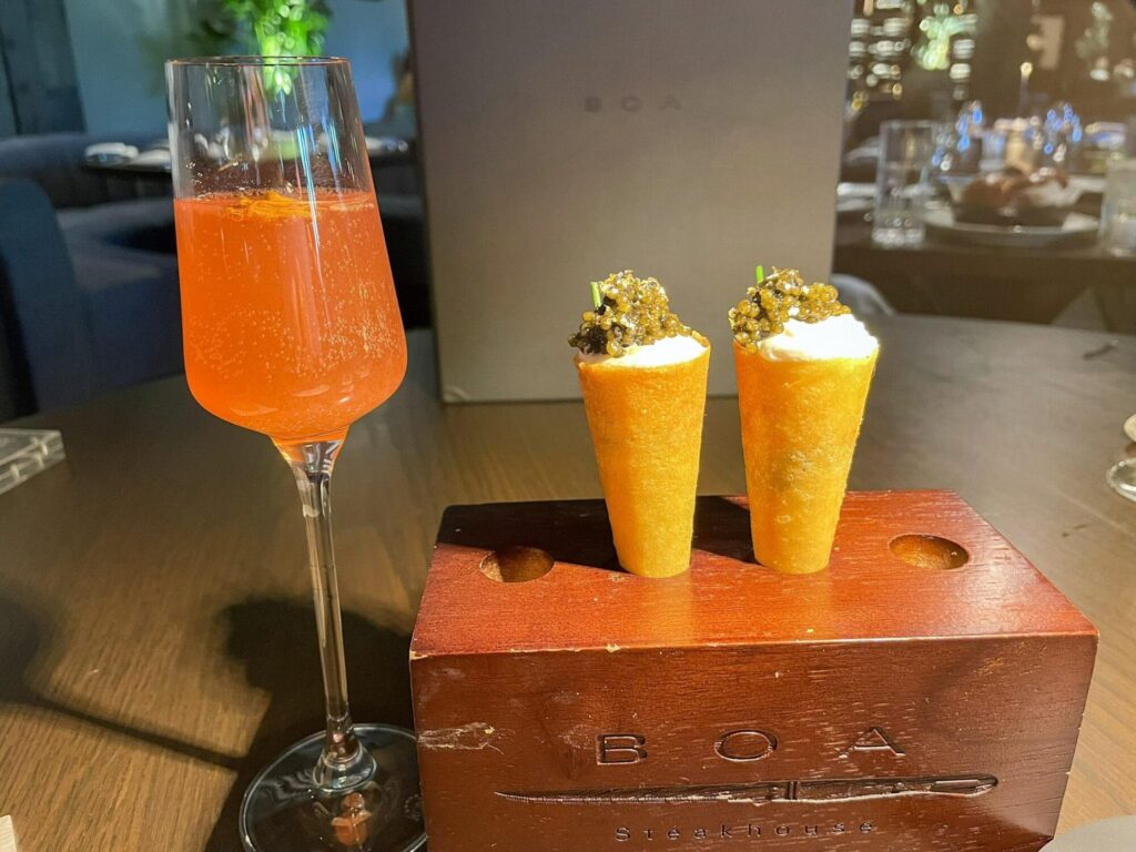 Caviar cones and an aperitif at BOA Steakhouse in Napa